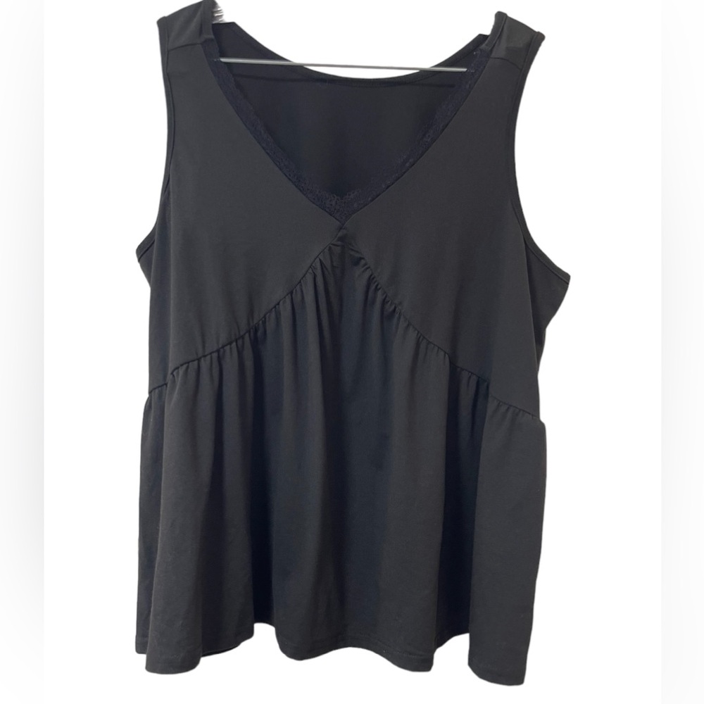 SHEIN CURVE Vneck Black Tank Top With Lace Detail Size 1XL